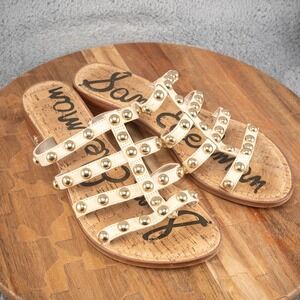 Sam Edelman Sandals Womens Size 8.5M  White Leather Studded Juniper Slides